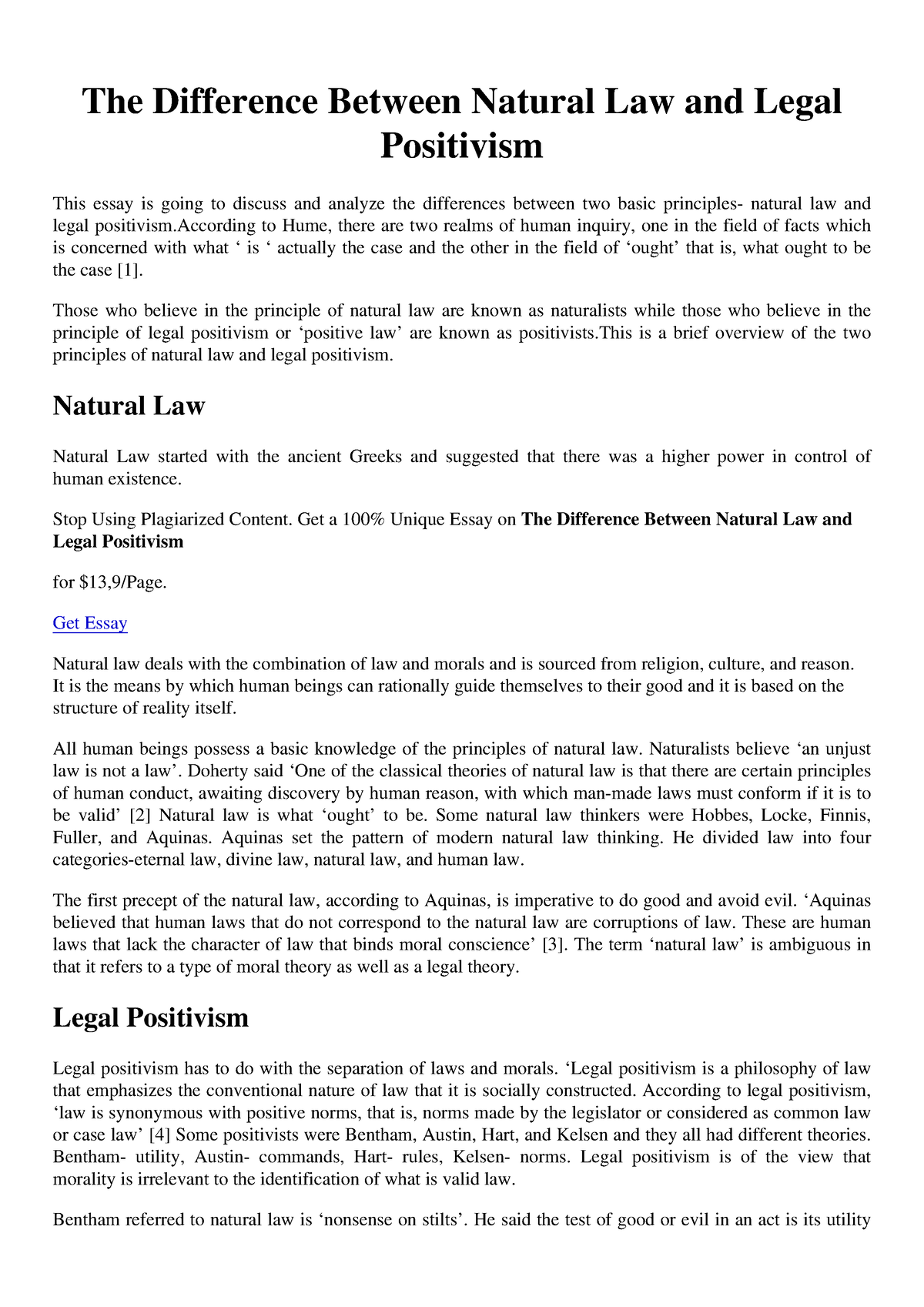 natural law and legal positivism essay