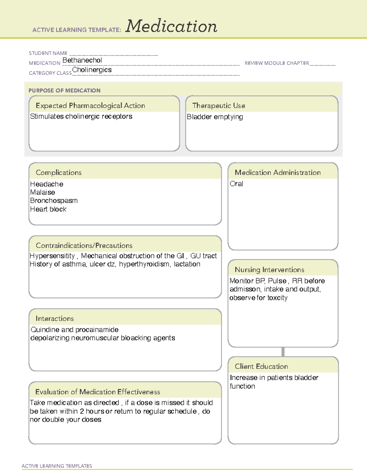 Bethanechol - Medication Card - ACTIVE LEARNING TEMPLATES Medication ...