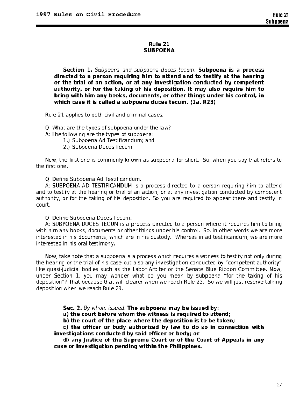 76819615 20943036 Rule 21 Subpoena - Subpoena Rule 21 SUBPOENA Section ...