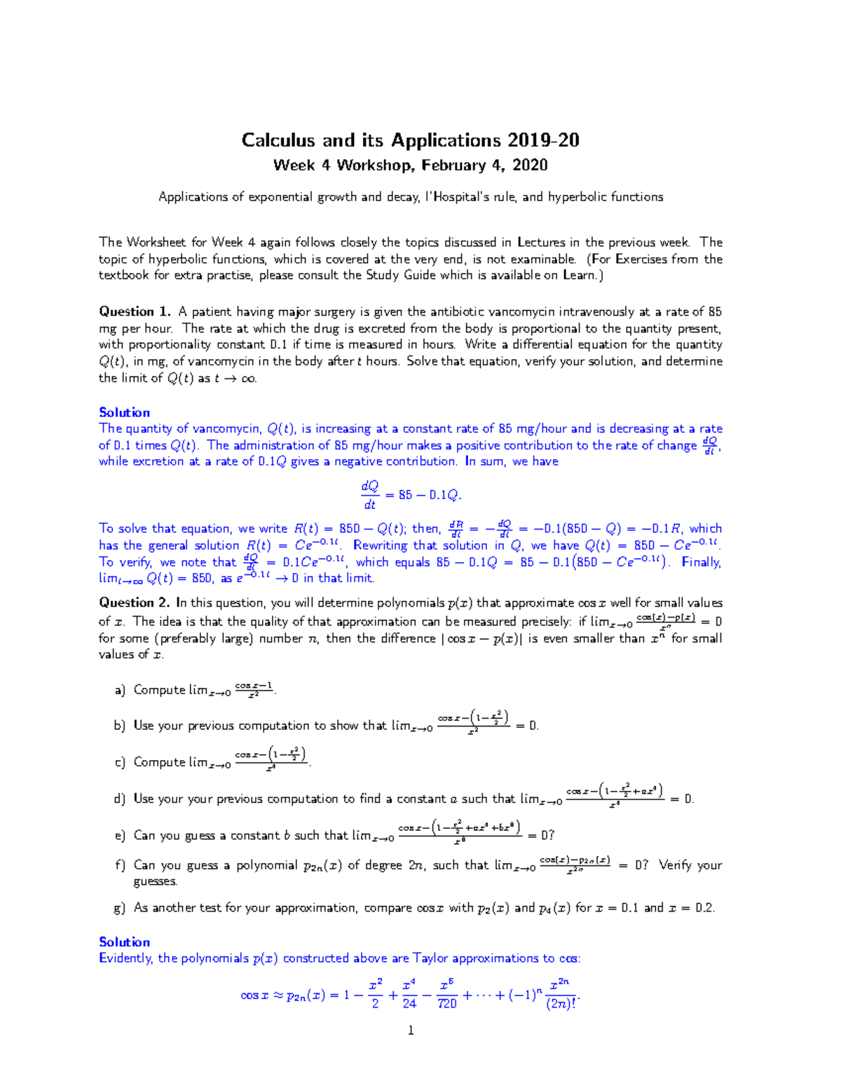Worksheet 4 with Solutions - Calculus and its Applications 2019- Week 4 ...