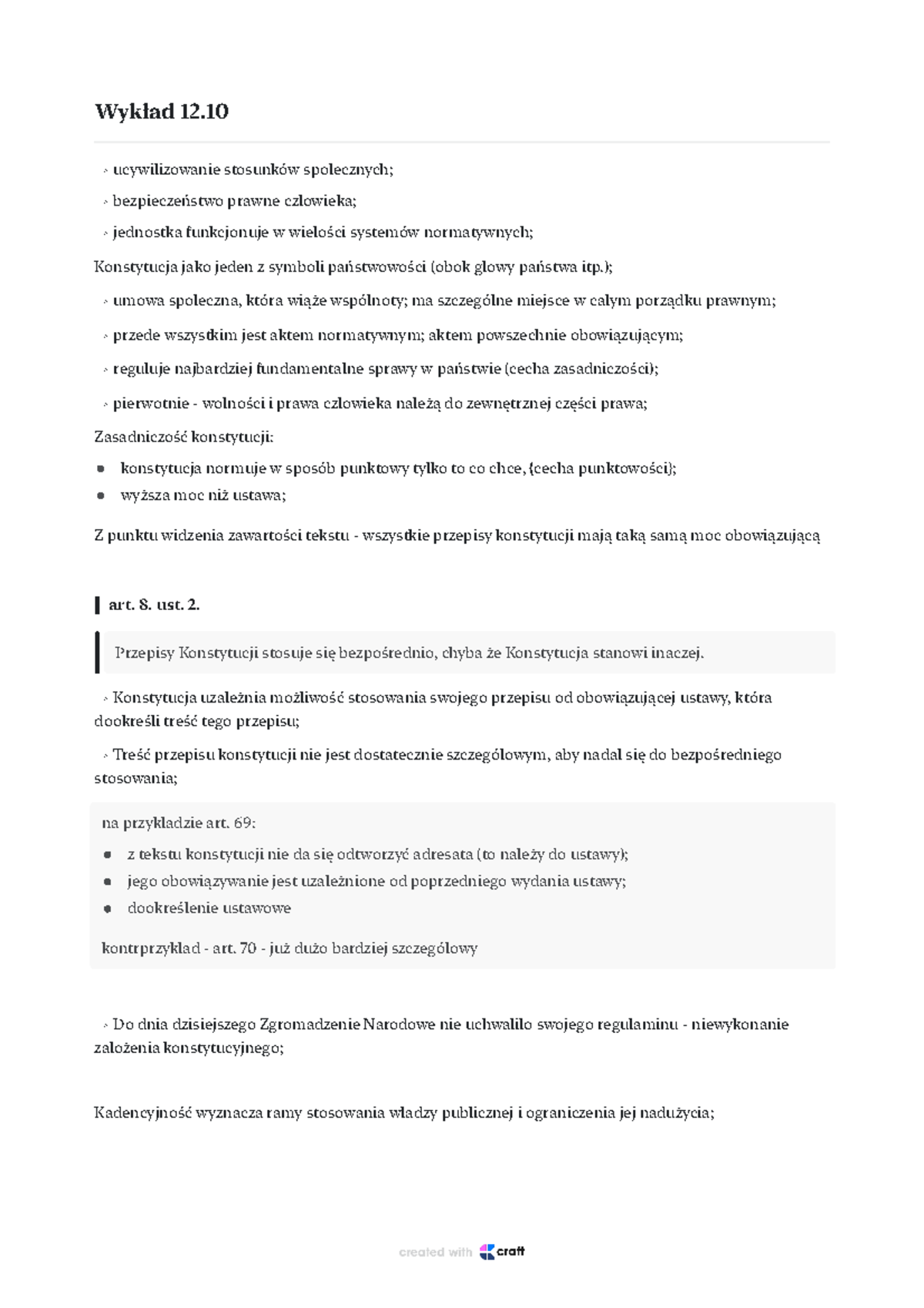 Wykład 12 - Notati z wykładu - Wykład 12. → ucywilizowanie stosunków ...