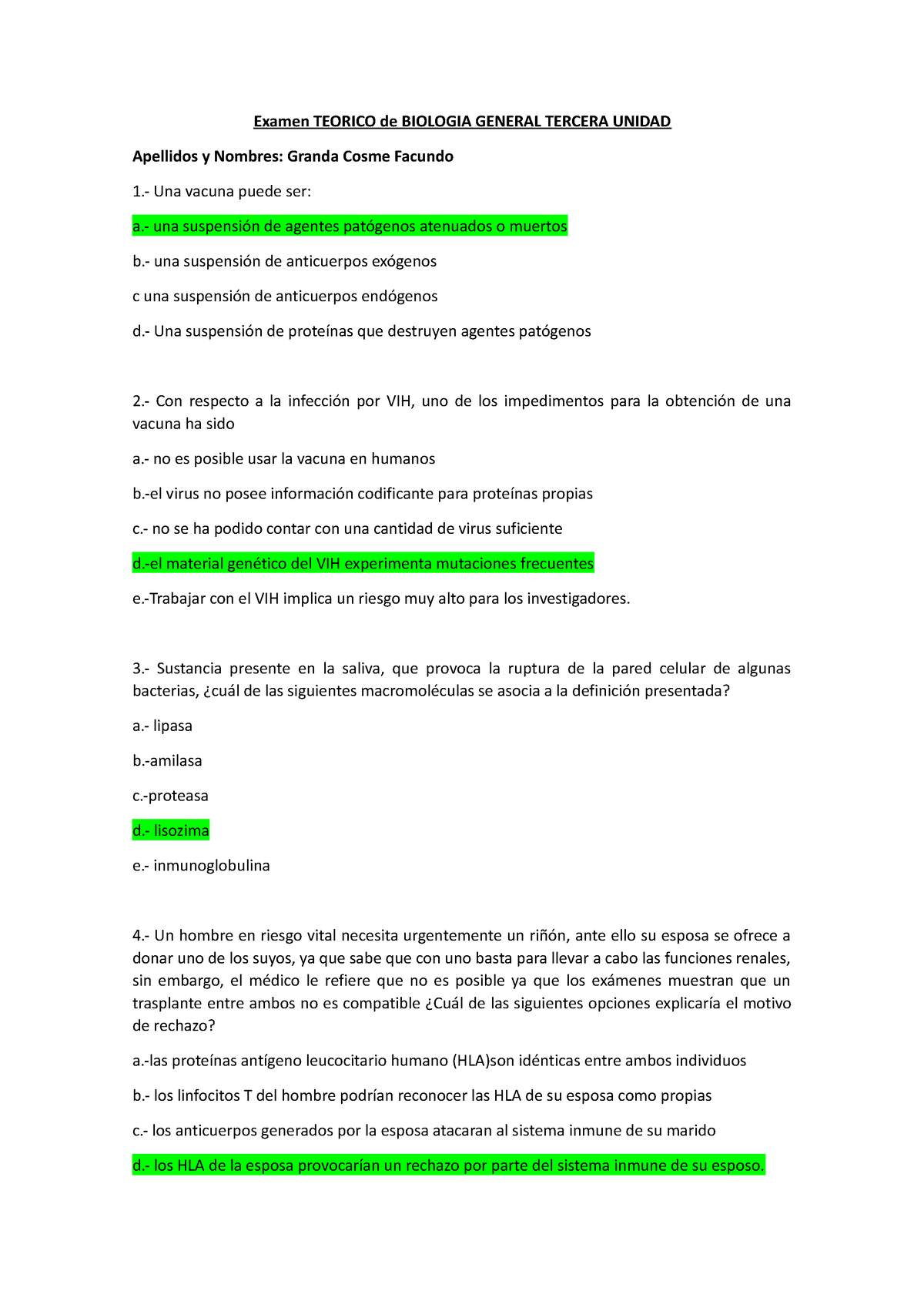 Evaluacion Tercera Unidad - Examen TEORICO De BIOLOGIA GENERAL TERCERA ...