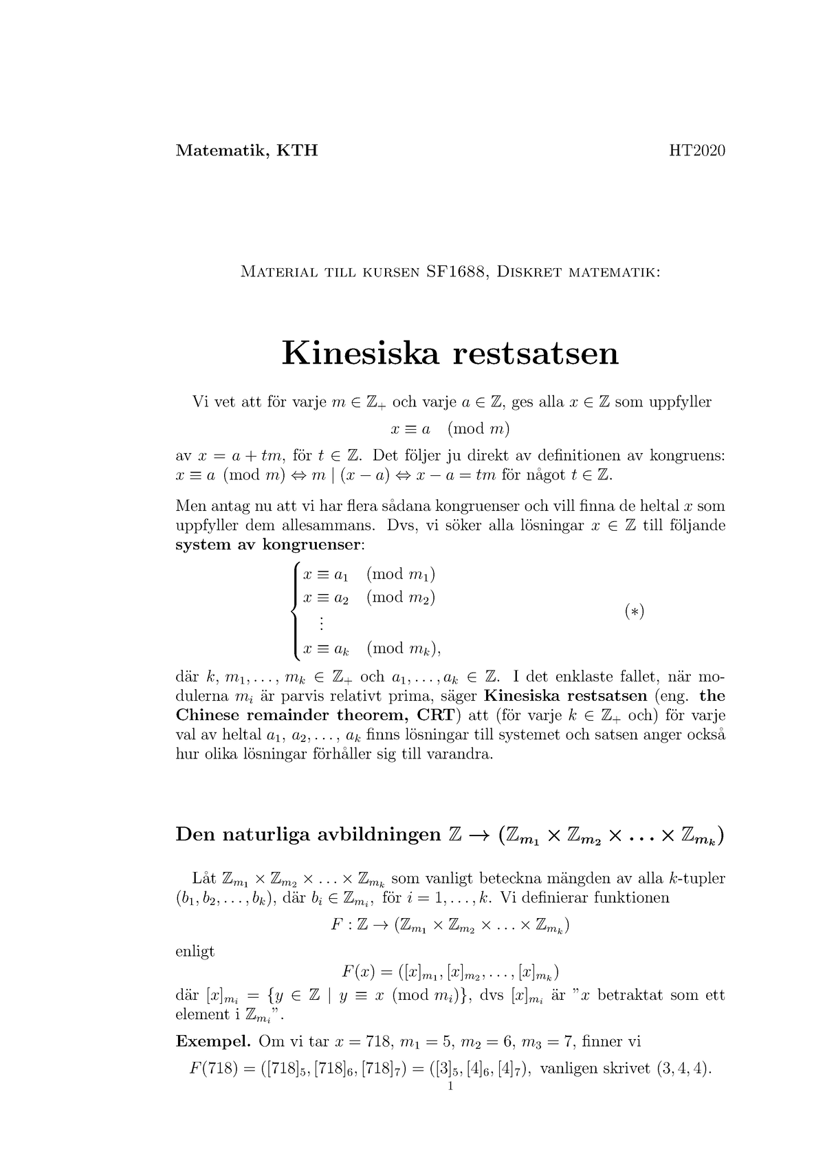 Kin20 - Övningsmaterial - Matematik, KTH HT Material Till Kursen SF1688 ...