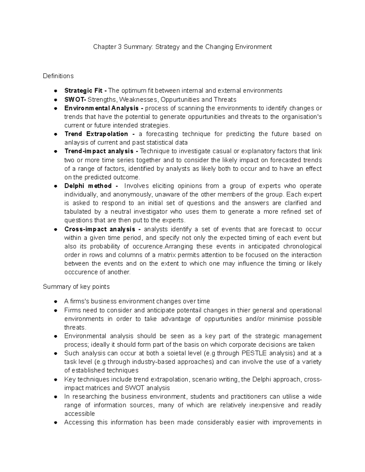 Chapter 3 Summary Strategy and the Changing Environment - Chapter 3 ...