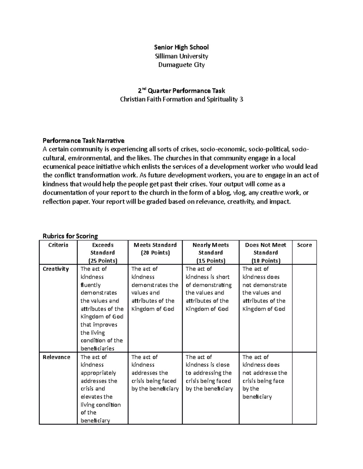 2nd Qtr PT - Conflict Transformation - Senior High School Silliman ...