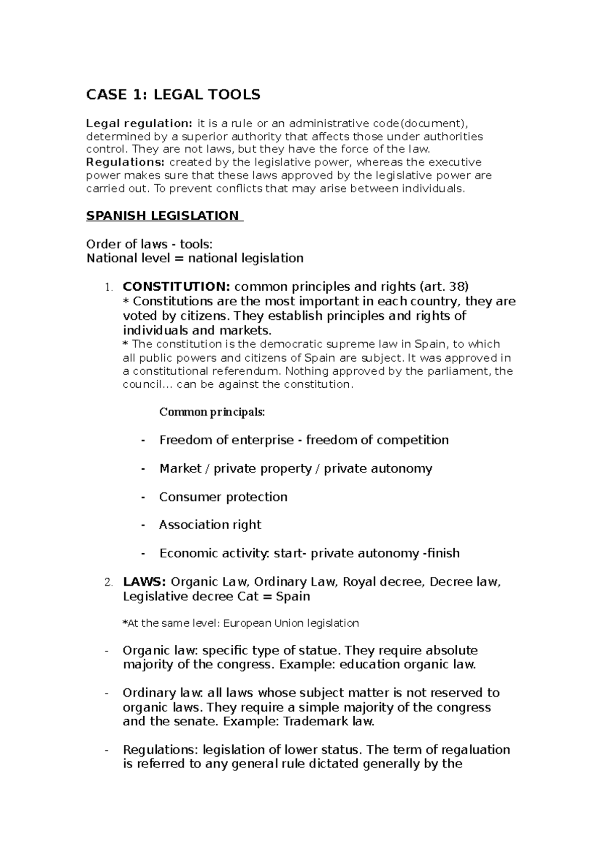 Apuntes examen 1 business law CASE 1 LEGAL TOOLS Legal regulation