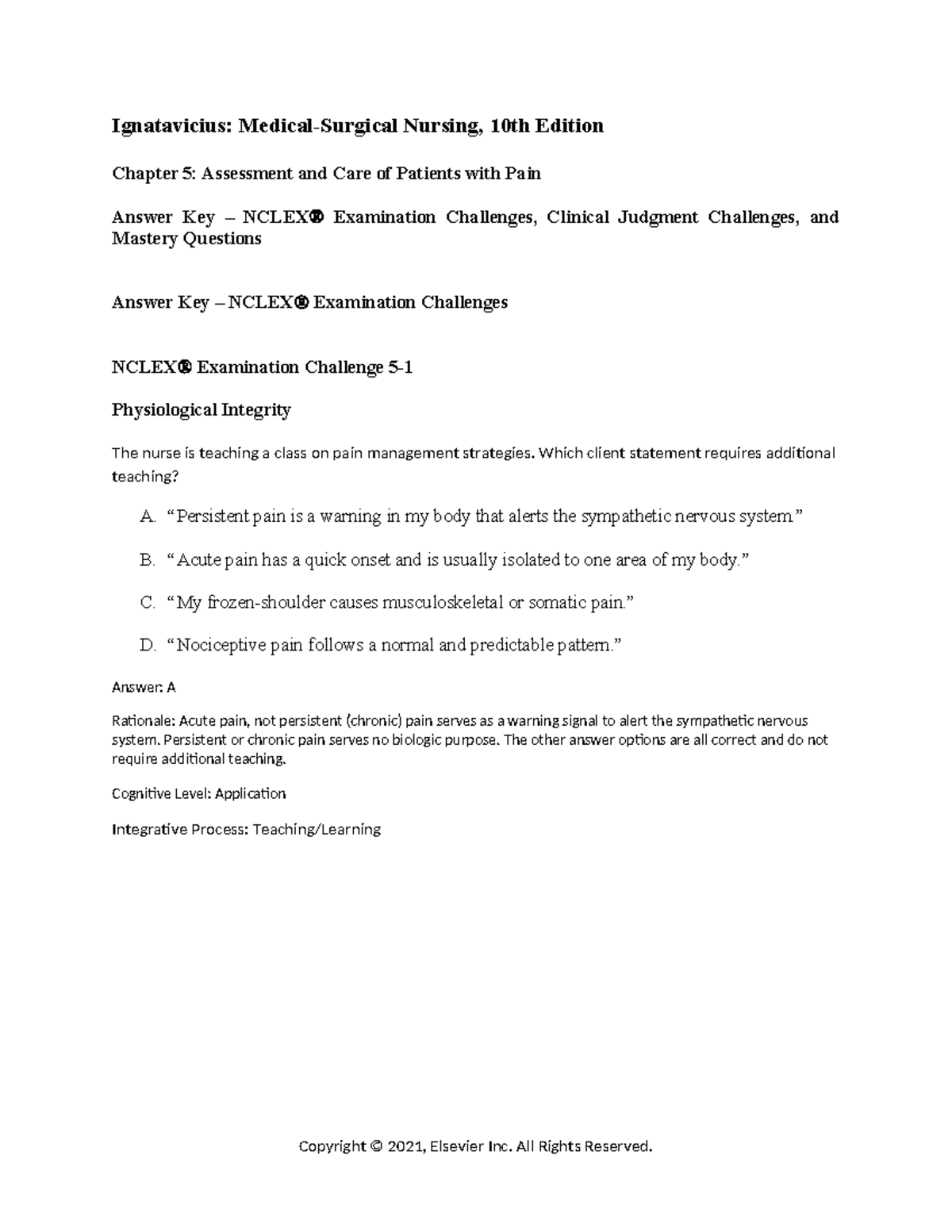 Chapter 005 - medical surg - Ignatavicius: Medical-Surgical Nursing ...
