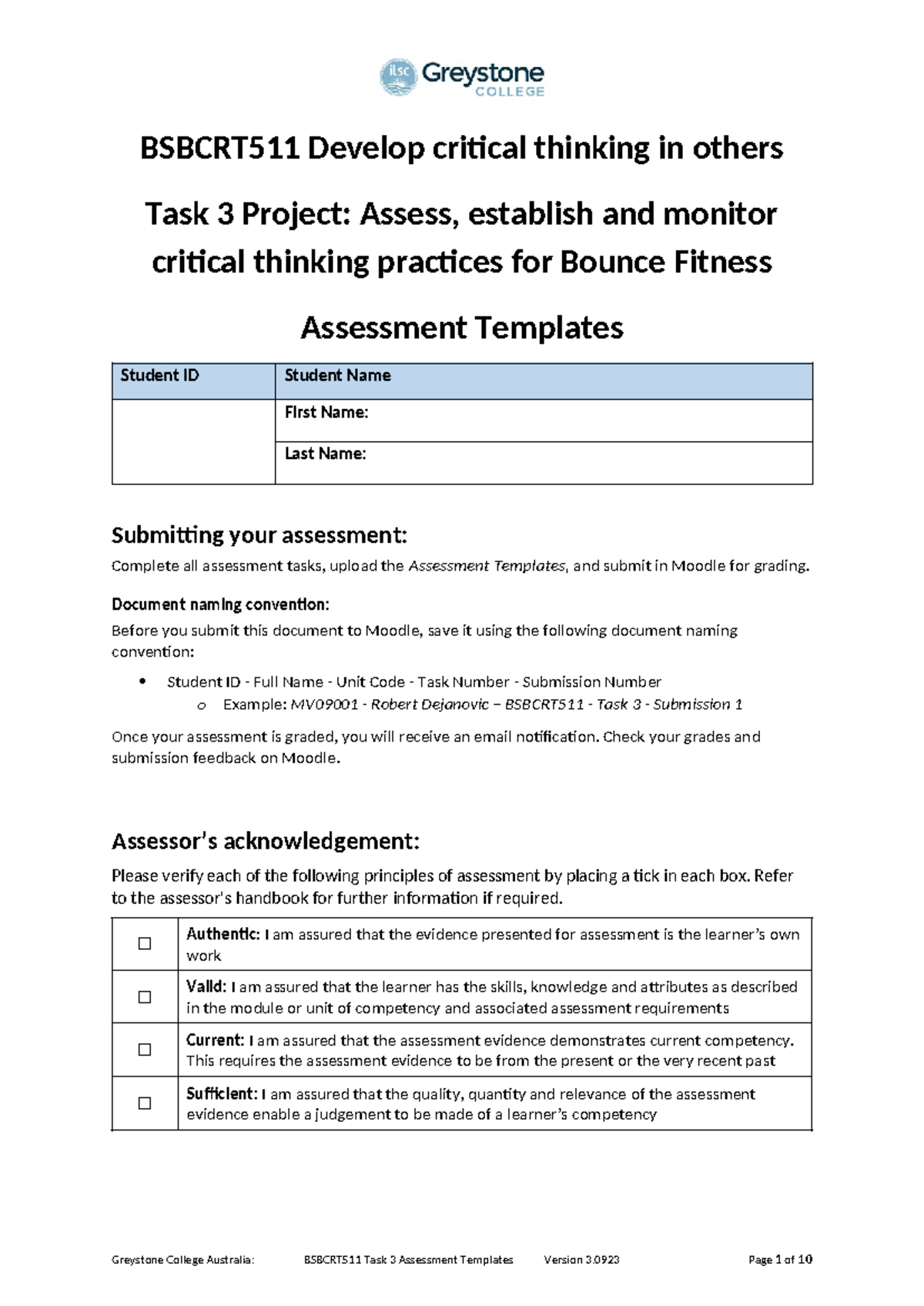 Bsbcrt 511 Task 3 Assessment Templates V3.0923 - BSBCRT511 Develop ...