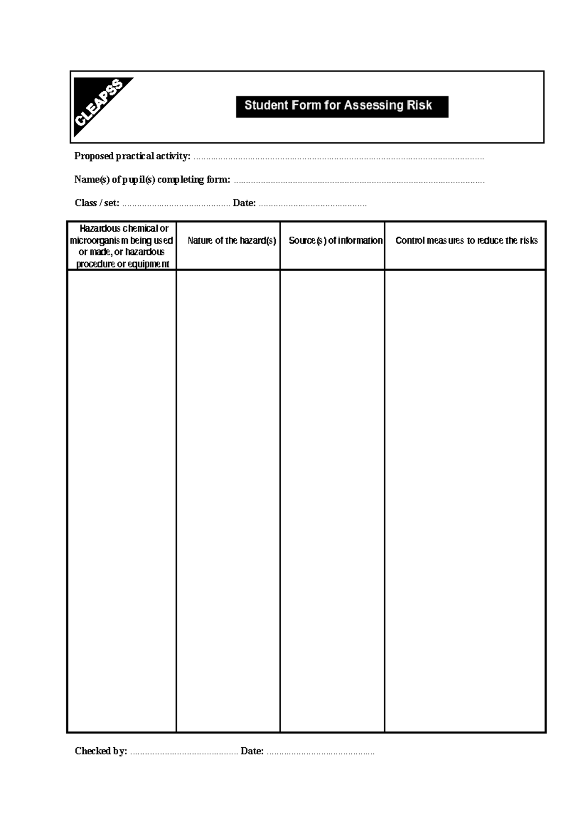 Student risk assessment - Proposed practical activity: - Studocu