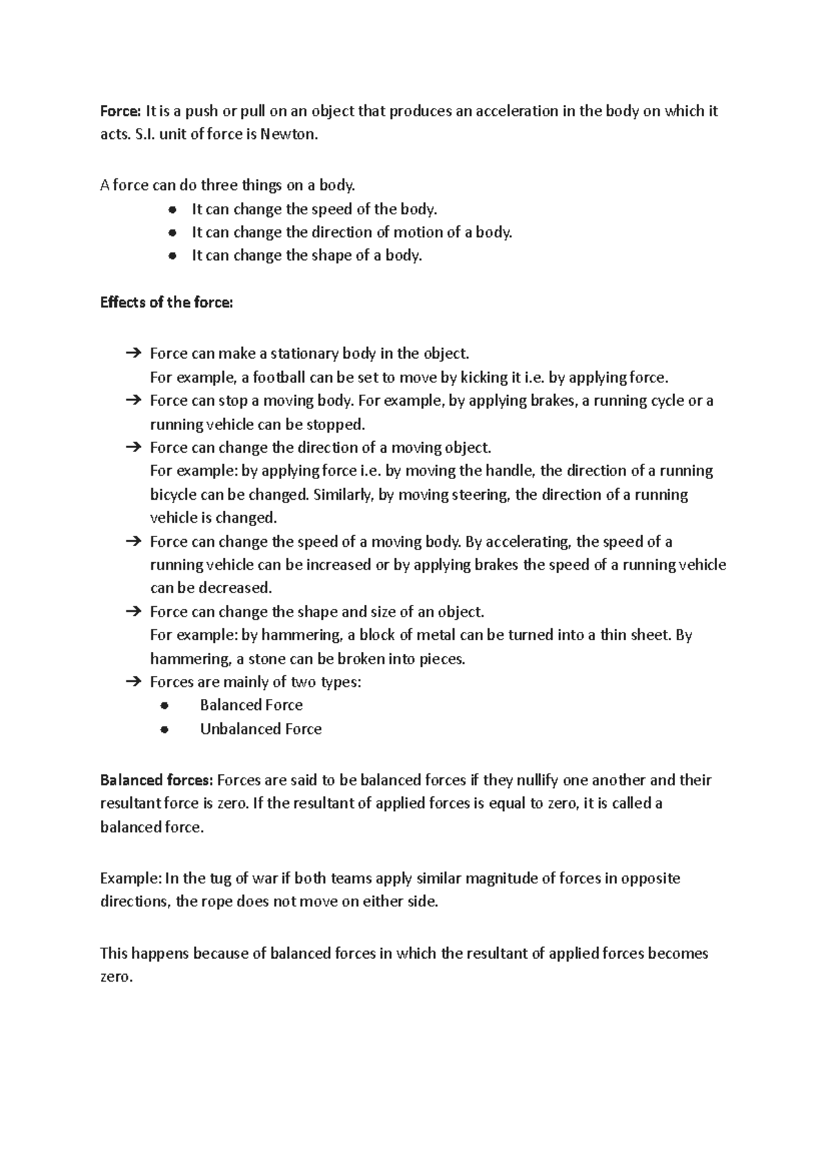 Force & Laws of Motions - Force: It is a push or pull on an object that ...