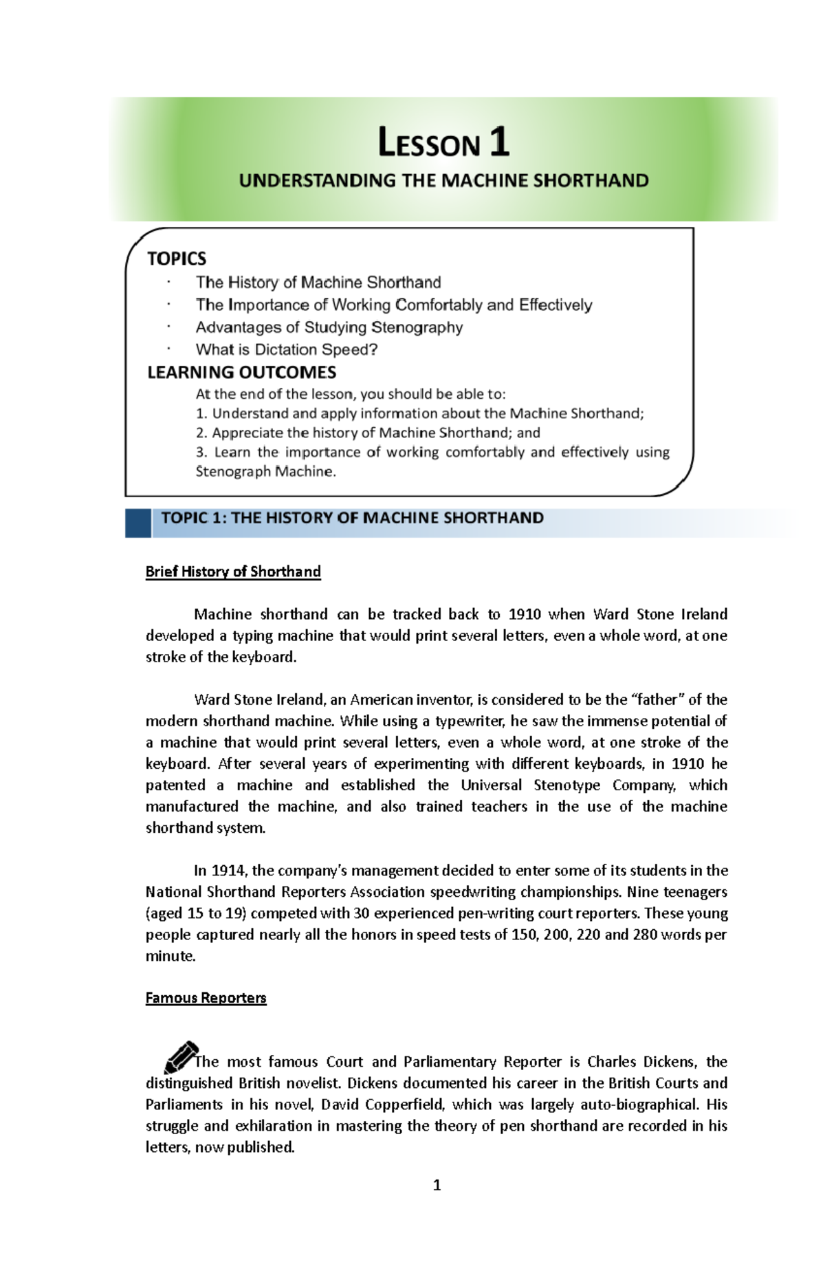 Machine Shorthand Lesson 1 - Brief History Of Shorthand Machine ...