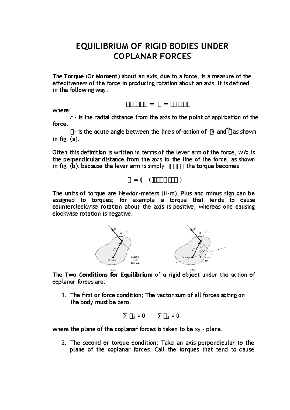 Equilibrium OF Rigid Bodies Under Coplanar Forces - EQUILIBRIUM OF ...