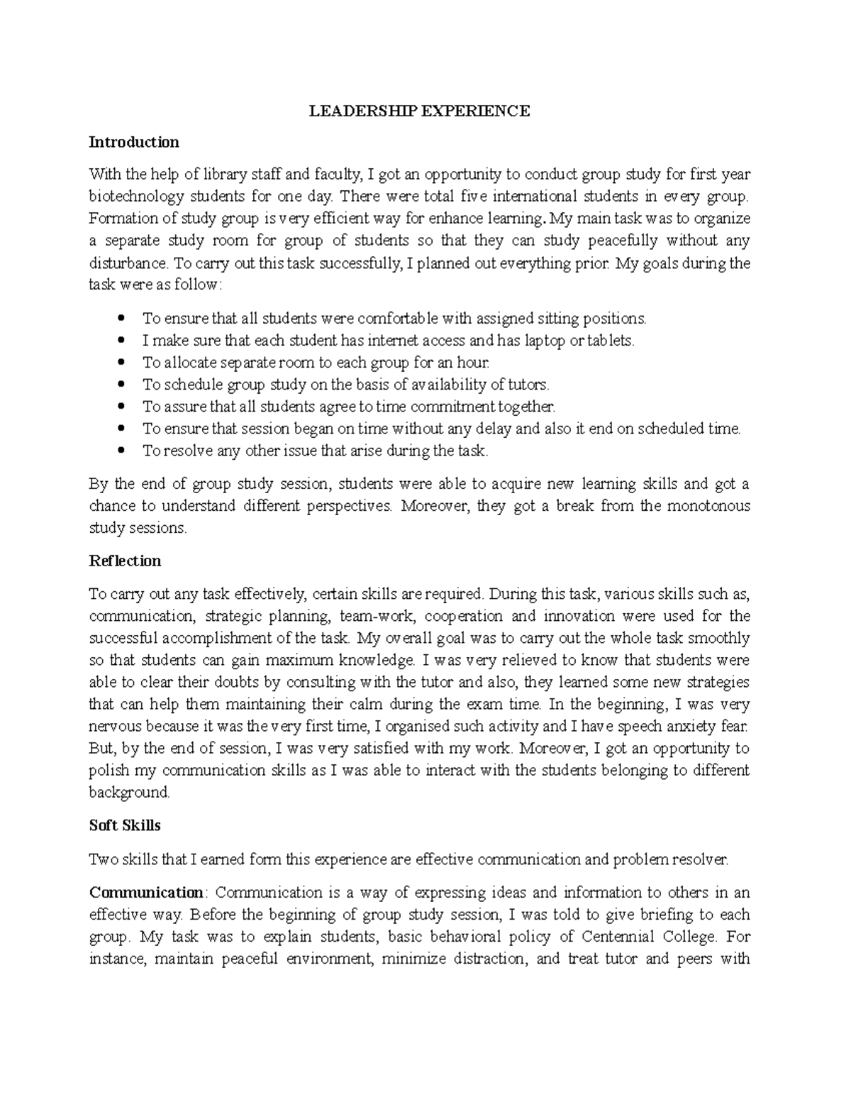 Leadership Experience - LEADERSHIP EXPERIENCE Introduction With the ...