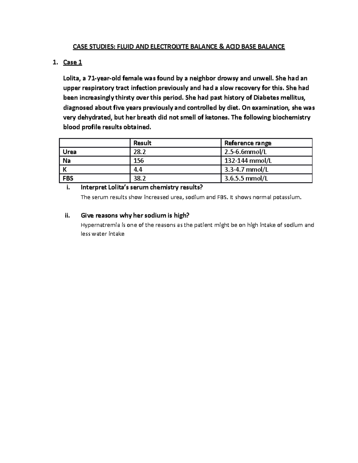 Case Studies for Fluid and Electrolyte Balance CASE STUDIES FLUID