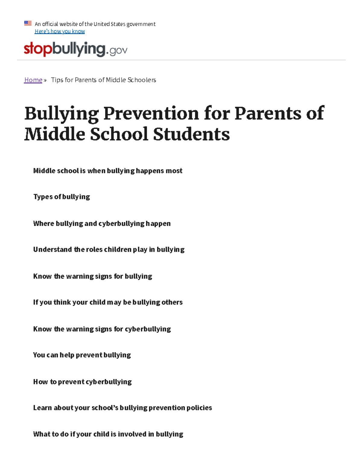 bullying assignment for middle school