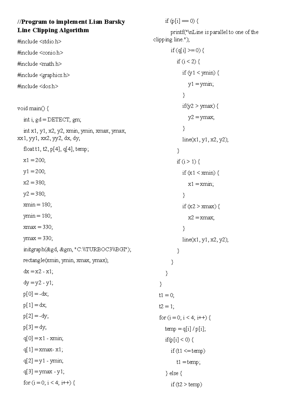 Liang Barsky Line Clip - //Program to implement Lian Barsky Line ...