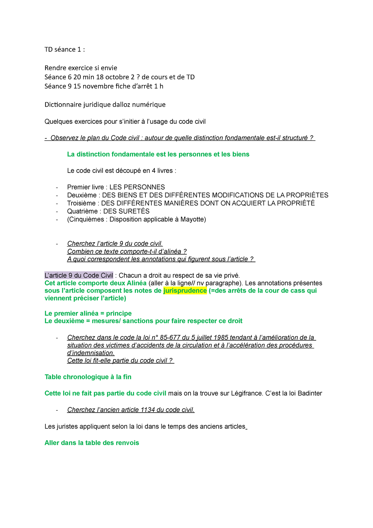 TD Intro Droit Séance 1 - TD Séance 1 : Rendre Exercice Si Envie Séance ...