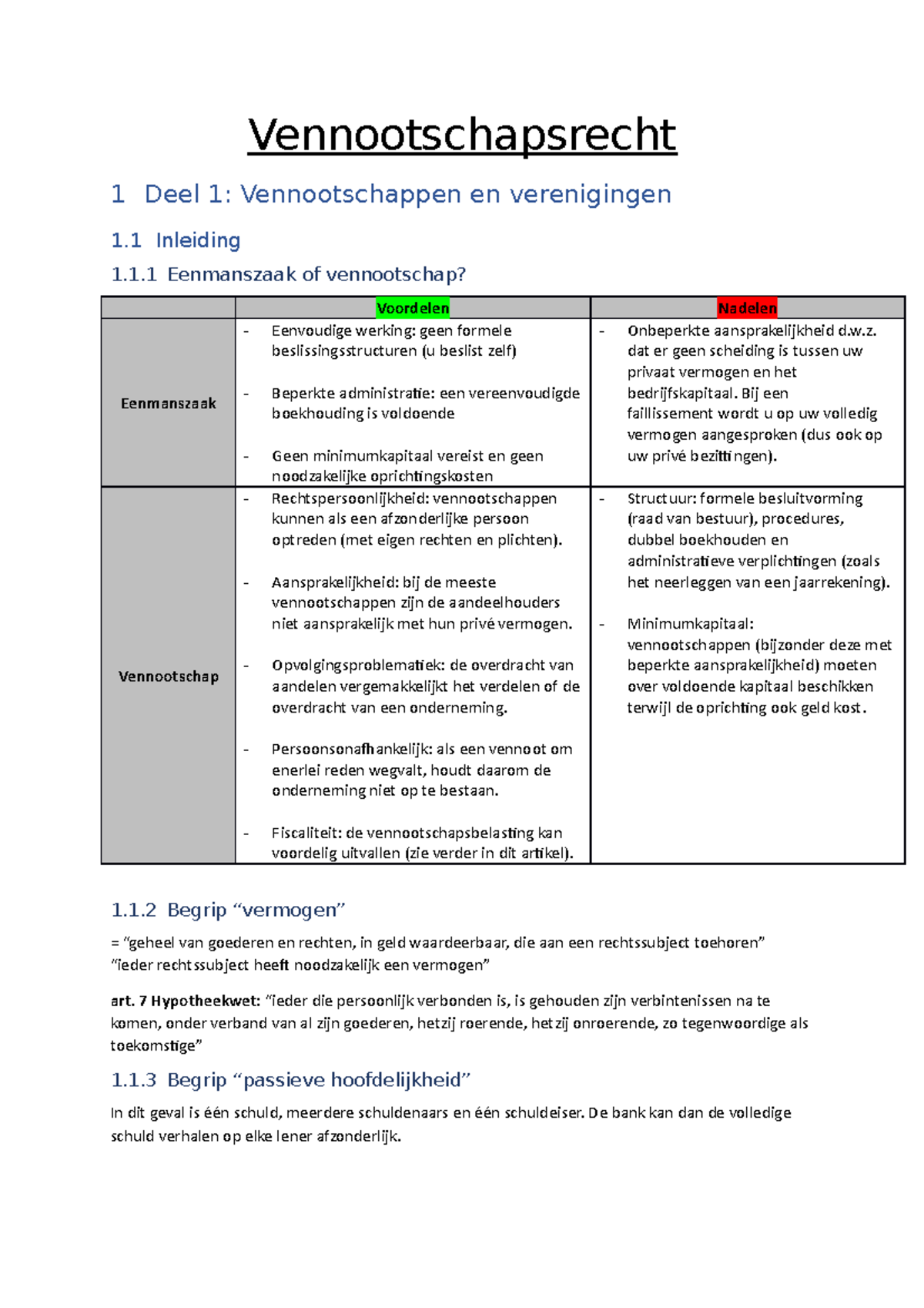 Samenvatting Vennootschapsrecht Deel 1-3 - Vennootschapsrecht 1 Deel 1 ...