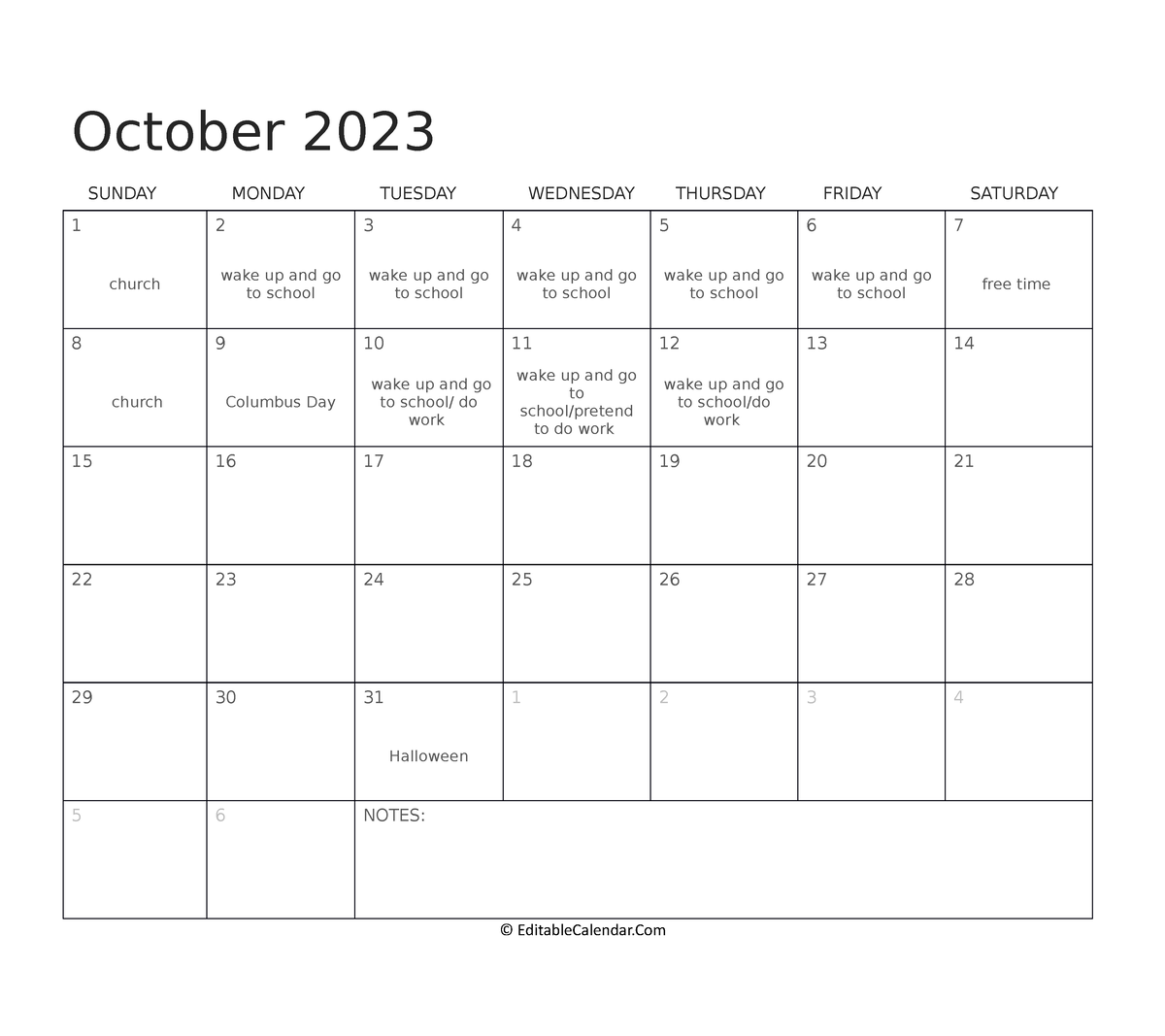 October 2023 editable calendar with holidays - October 2023 SUNDAY ...