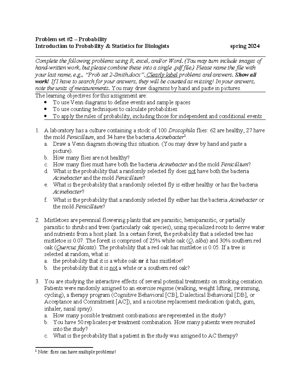 Prob Set 2 - 2024 - Problem Set 2 - Problem Set #2 – Probability ...