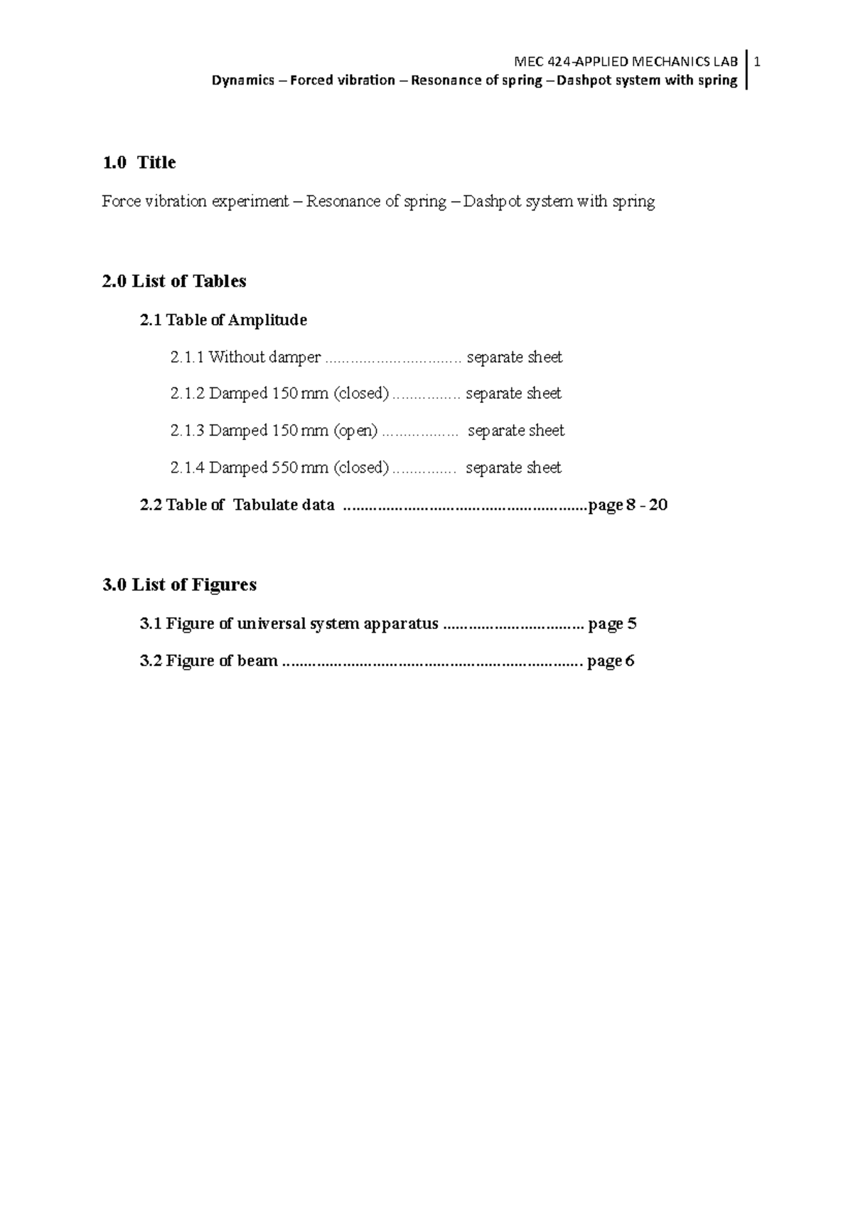 Complete report lab 3.docx - Dynamics – Forced vibration – Resonance of ...