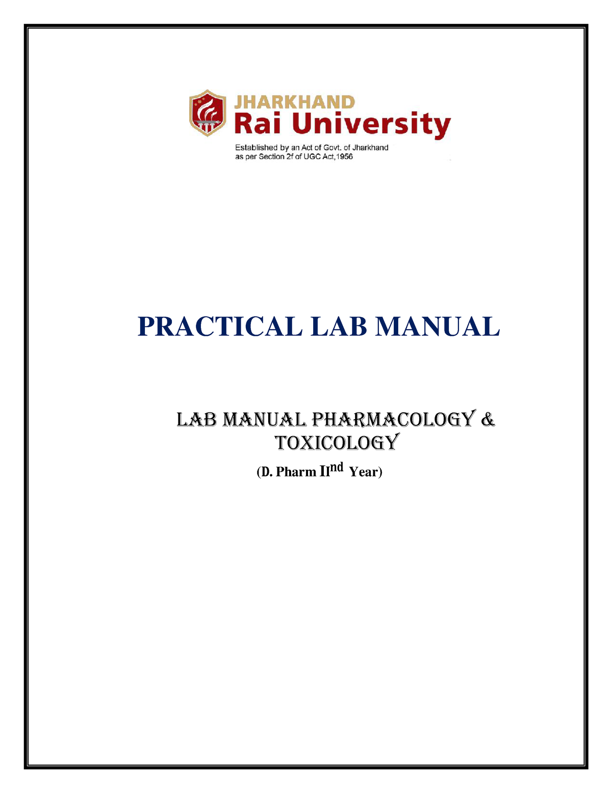 Pharmacology 4th Sem Practical Lab Manual - PRACTICAL LAB MANUAL (D ...