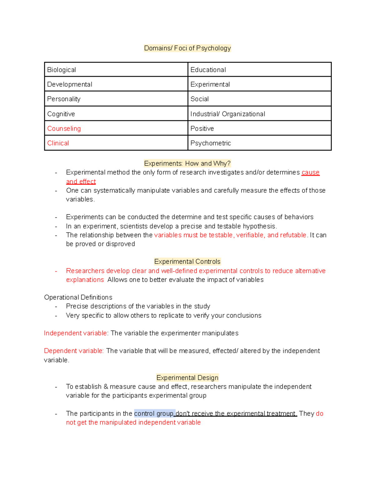 Domains of Psychology - Domains/ Foci of Psychology Biological ...