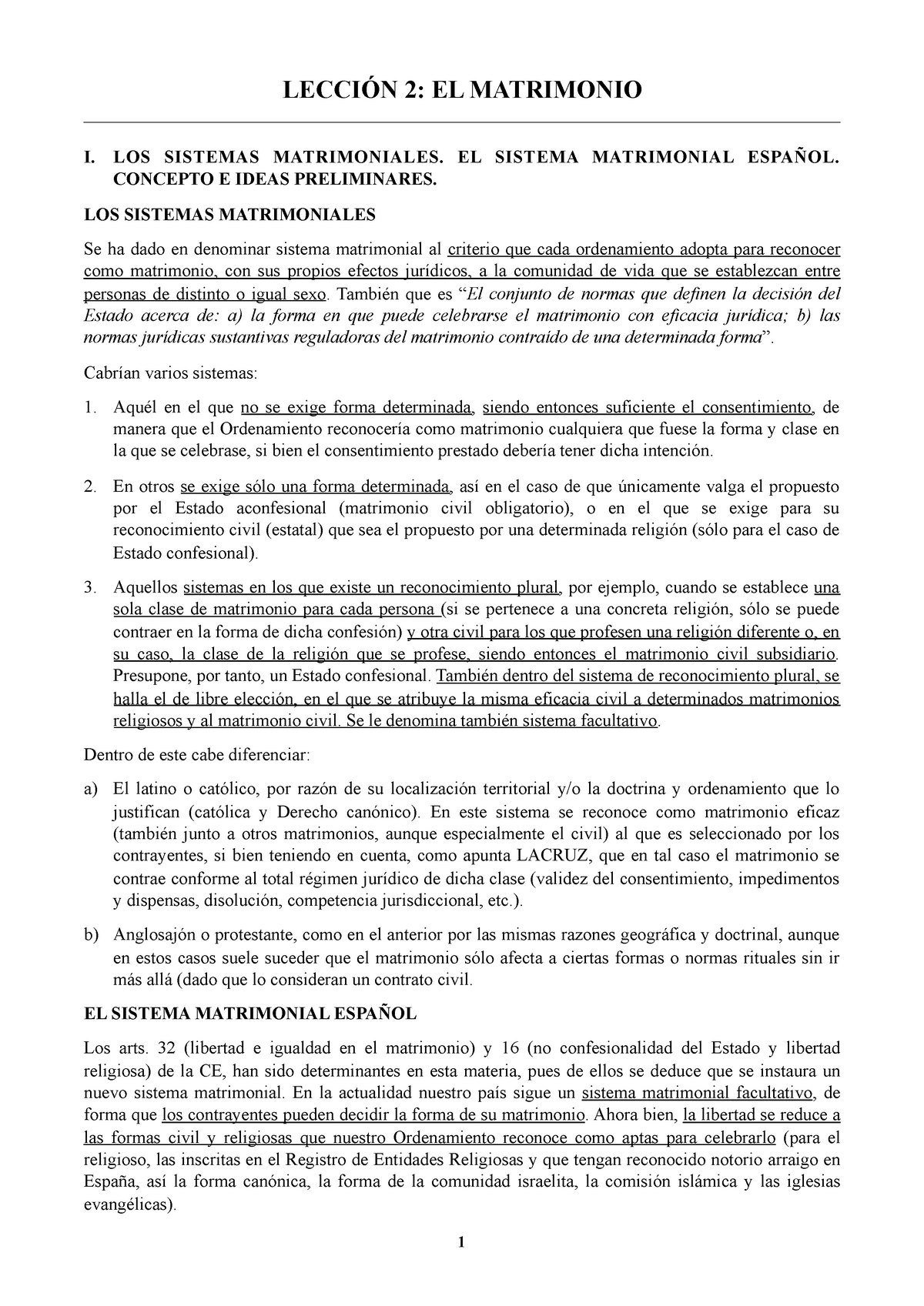 LeccióN 2 Derecho Civil VI Copia - LECCIÓN 2: EL MATRIMONIO I. LOS ...