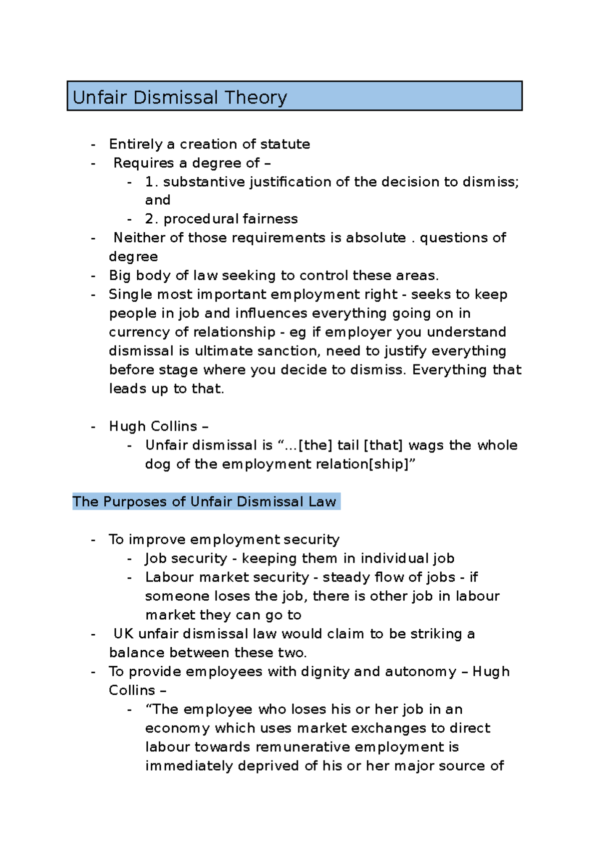 Employment Law - Unfair Dismissal Theory - Unfair Dismissal Theory ...