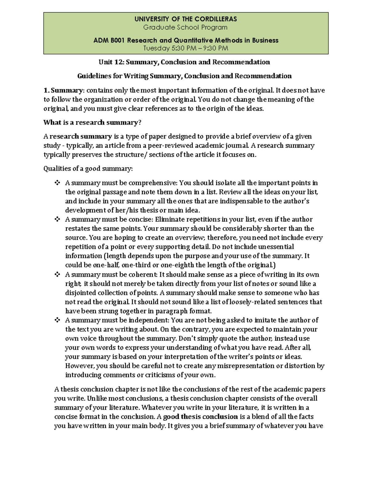 Group 8 - Report - Unit 12: Summary, Conclusion and Recommendation ...