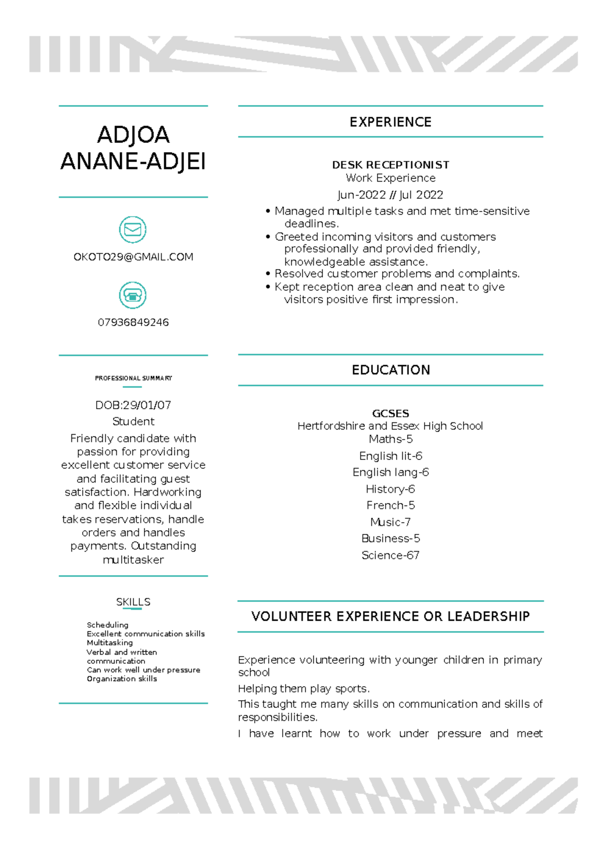 CV Final Draft - Assignments - ADJOA ANANE-ADJEI OKOTO29@GMAIL ...