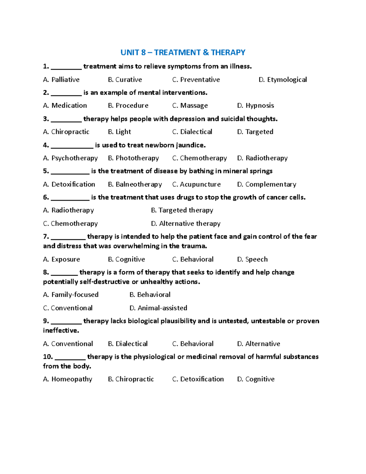 236 2022S U8 MCQ f1frfrrrrrrrrrrr UNIT 8 TREATMENT & THERAPY 1