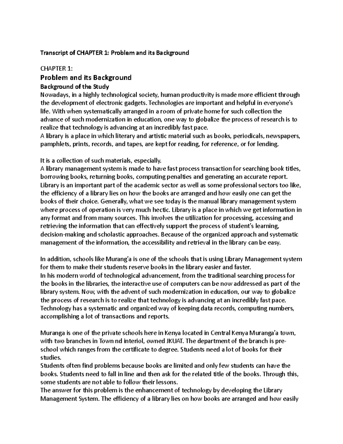 Library Management system Problem and it - Transcript of CHAPTER 1 ...