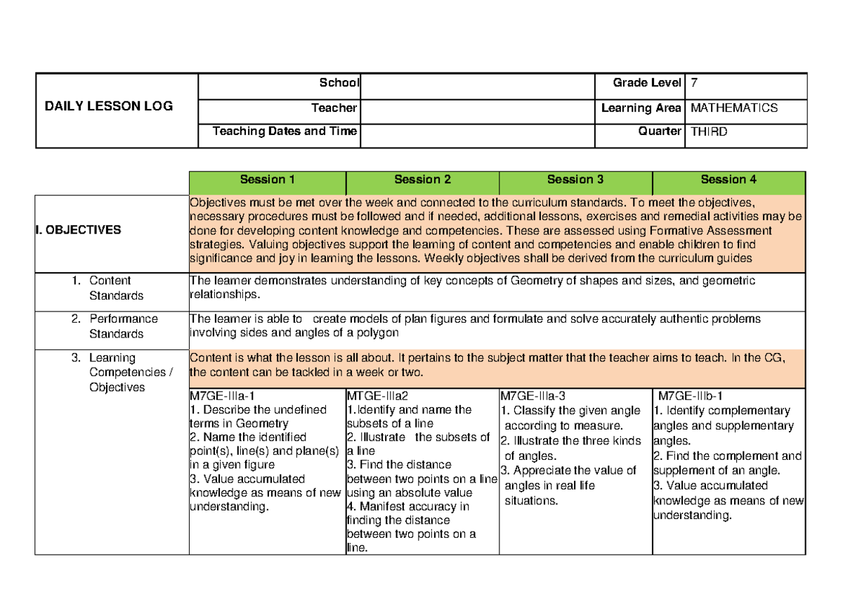LC42 45A 1 9 - Lesson Plan in Mathematics 7 - DAILY LESSON LOG School ...