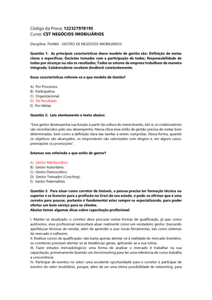 Atividade UNIP - Gestão de Pessoa, Provas Gestão Empresarial