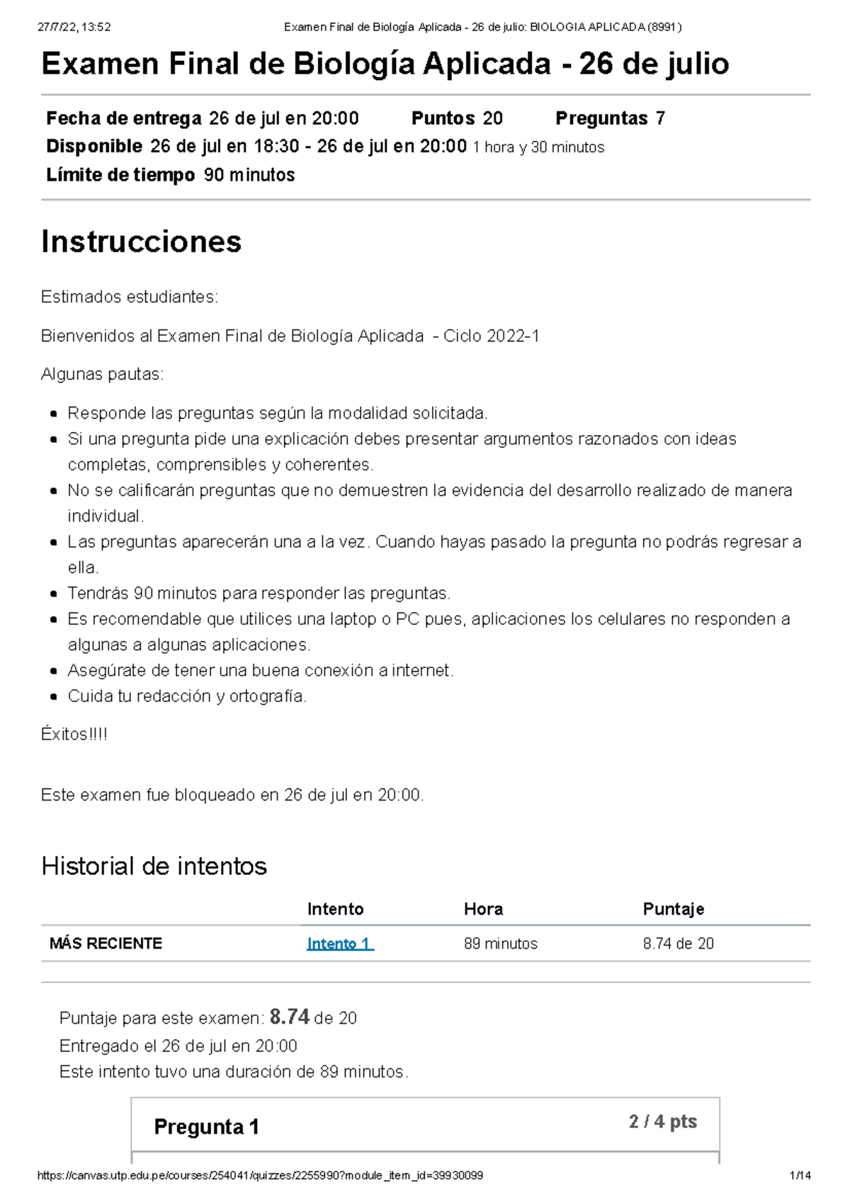 Examen Final De Biolog A Aplicada De Julio Biologia Aplicada Examen Final De