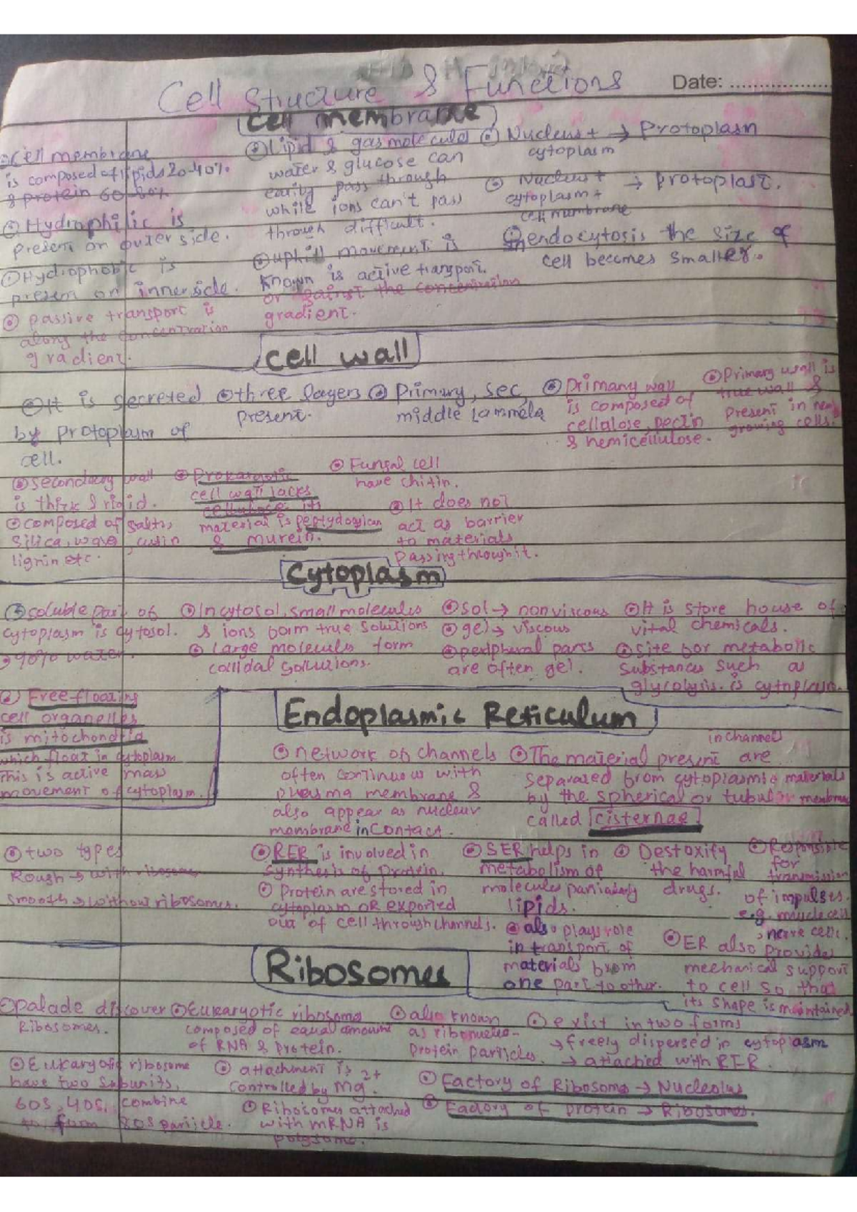 Cell structures & functions (Fsc biology notes) - Biology - Studocu