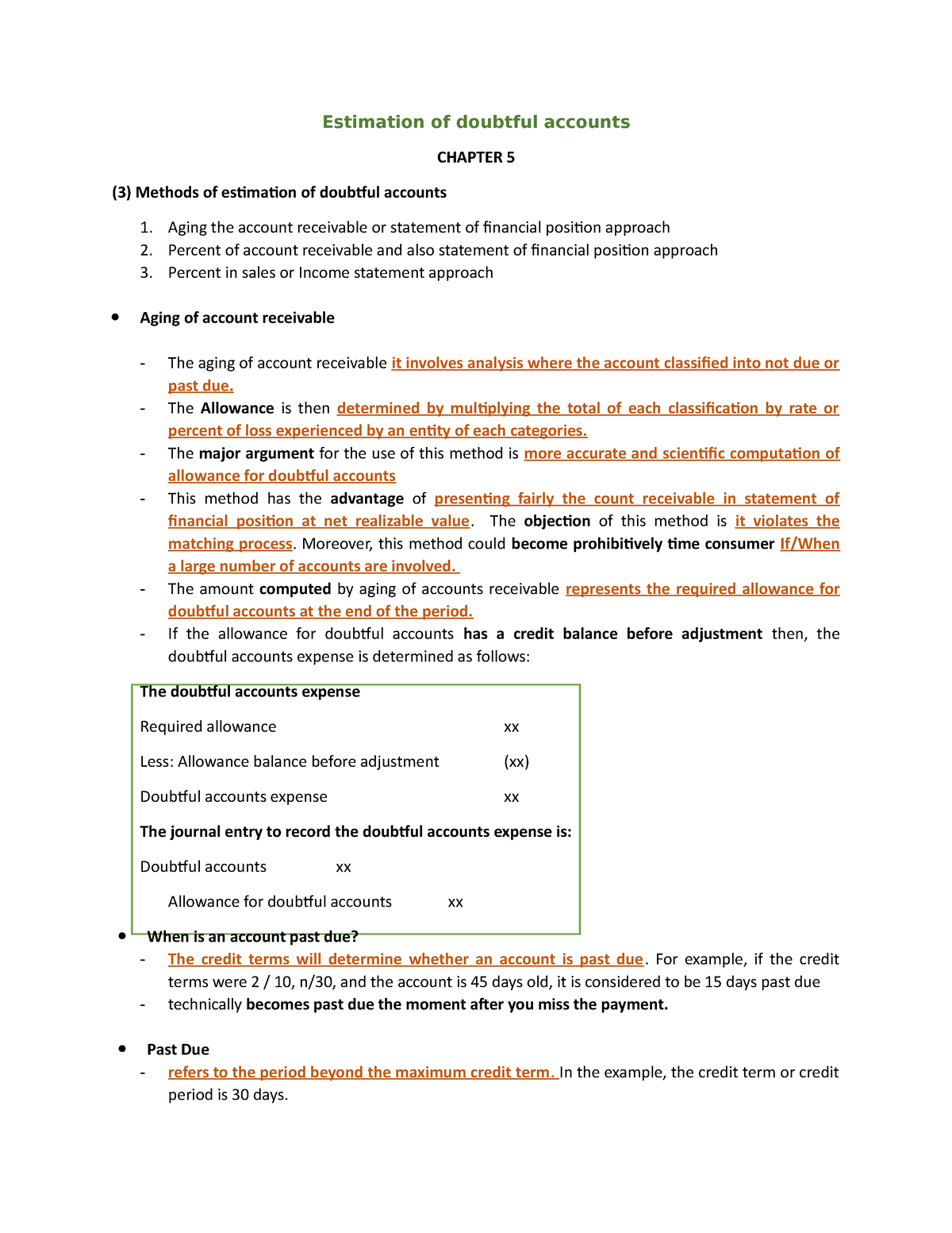 Chapter 5 Estimation Of Doubtful Accounts - Estimation Of Doubtful ...