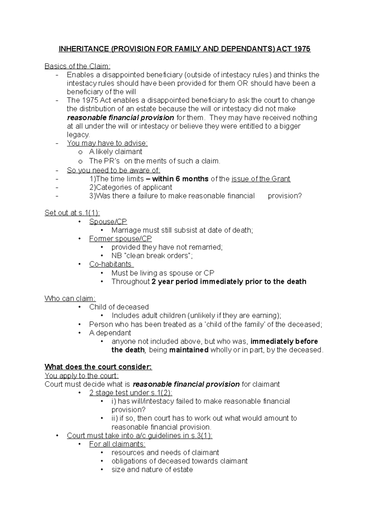 4 - Inheritance - INHERITANCE (PROVISION FOR FAMILY AND DEPENDANTS) ACT ...