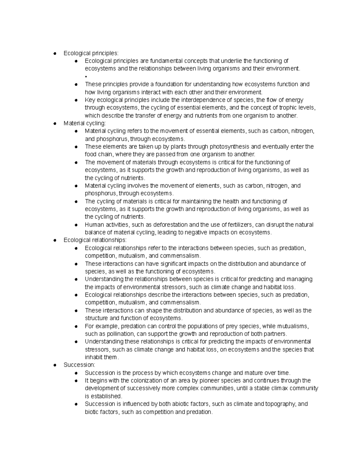 ENVI 101 Notes - What is ecology? - Ecological principles: Ecological ...