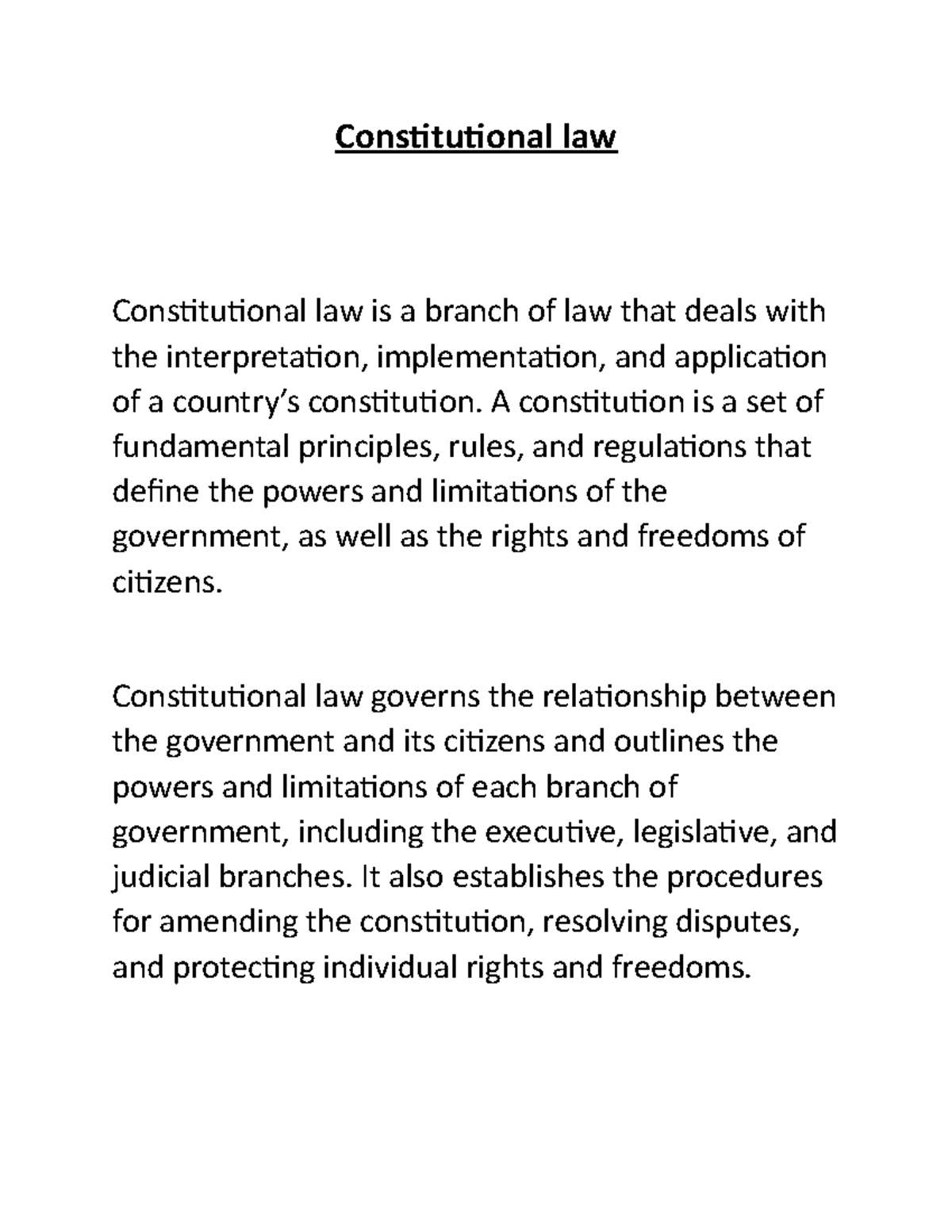 Constitutional law - Constitutional law Constitutional law is a branch ...