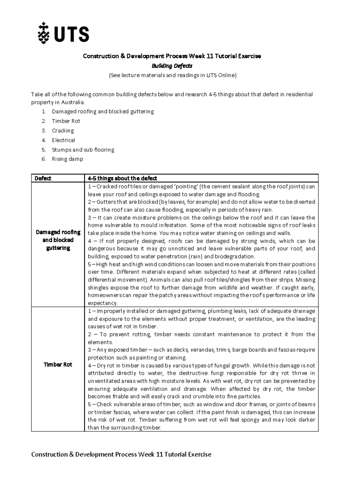 Copy of Week 11 Tut Building Defects - Warning: TT: undefined function ...