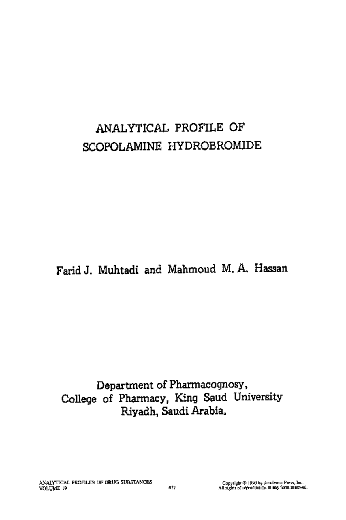 Chapitre scopolamine hydrobromide - ANALYTICAL PROFILE OF SCOPOLAMINE ...