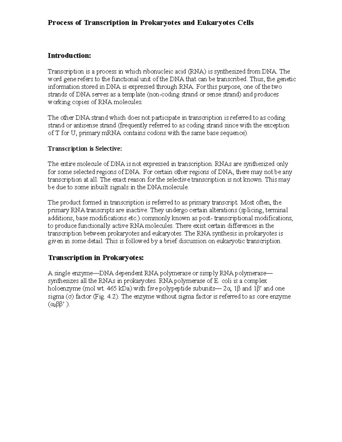 Process of Transcription in Prokaryotes and Eukaryotes Cells - Process ...