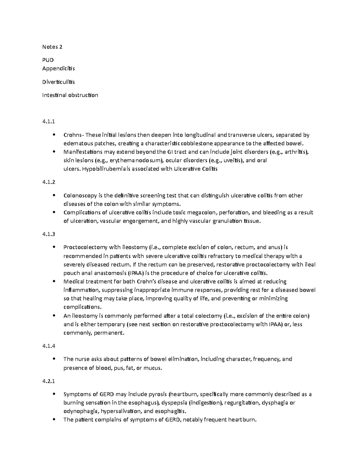 Exam 2 Notes, GI - Notes 2 PUD Appendicitis Diverticulitis Intestinal ...