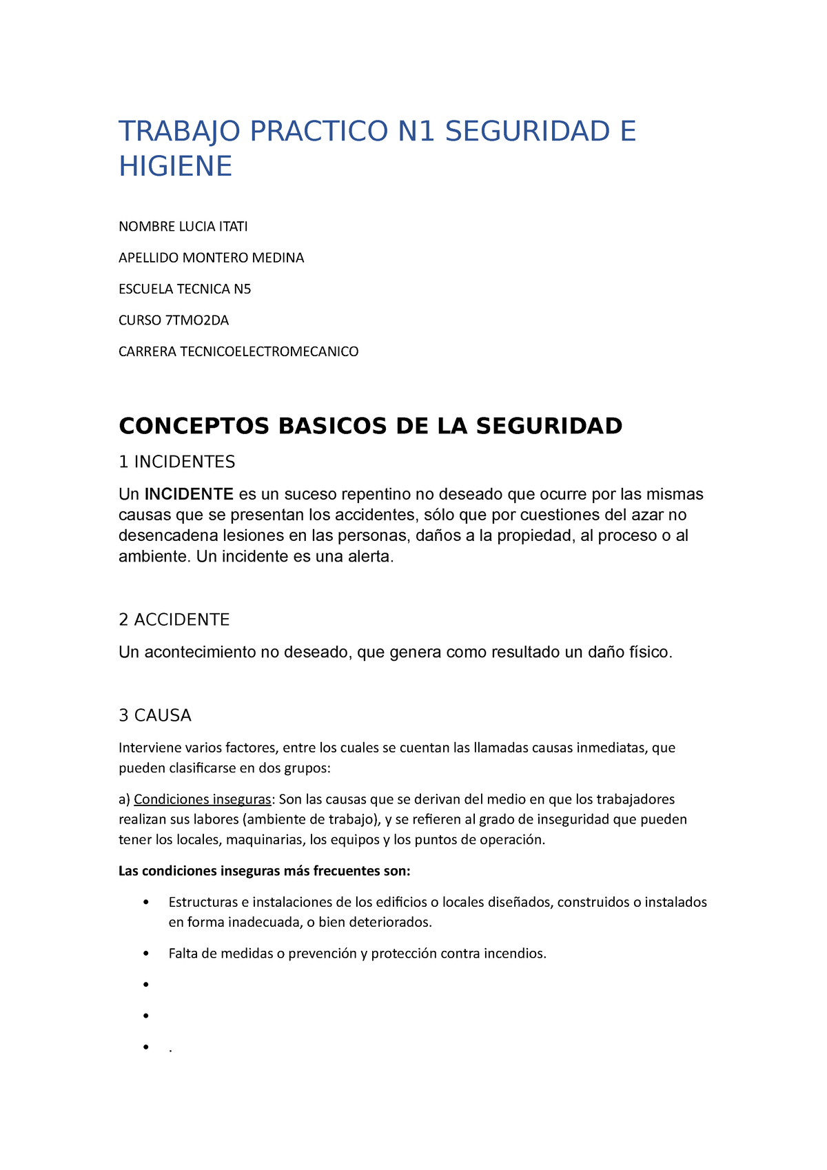 Trabajo Practico N1 Seguridad E Higiene Trabajo Practico N1 Seguridad E Higiene Nombre Lucia 0553