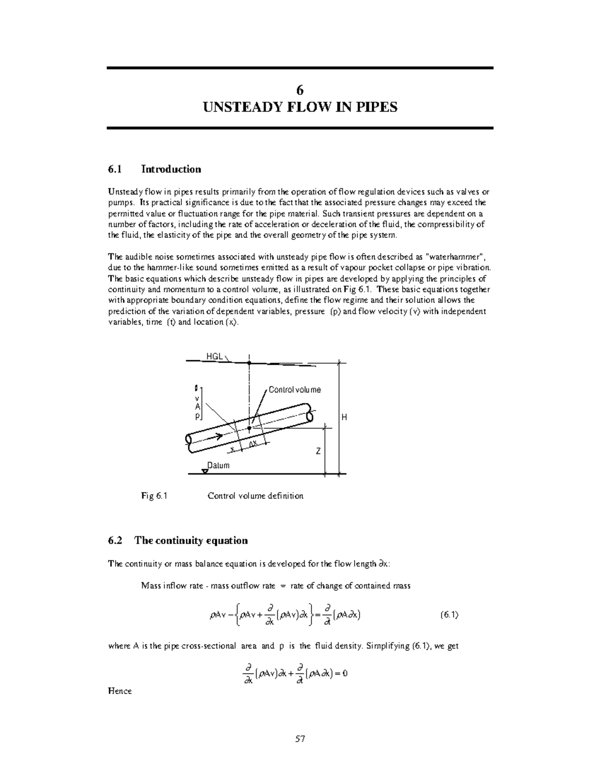 Water hammer - 6 UNSTEADY FLOW IN PIPES 6 Introduction Unsteady flow in ...
