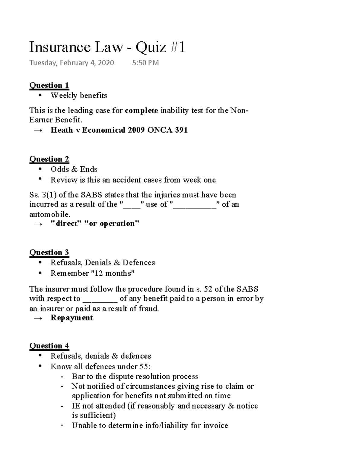 insurance law assignment topics