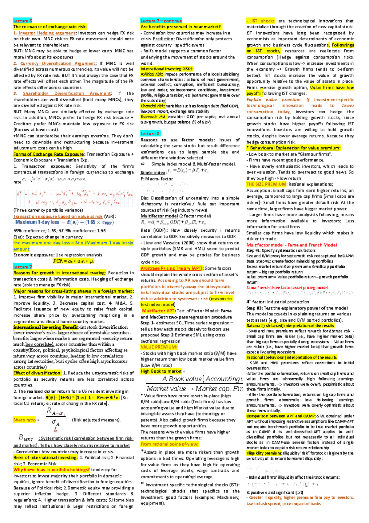 Final Exam cheat sheet NEW - Lecture 6 The relevance of exchange rate ...