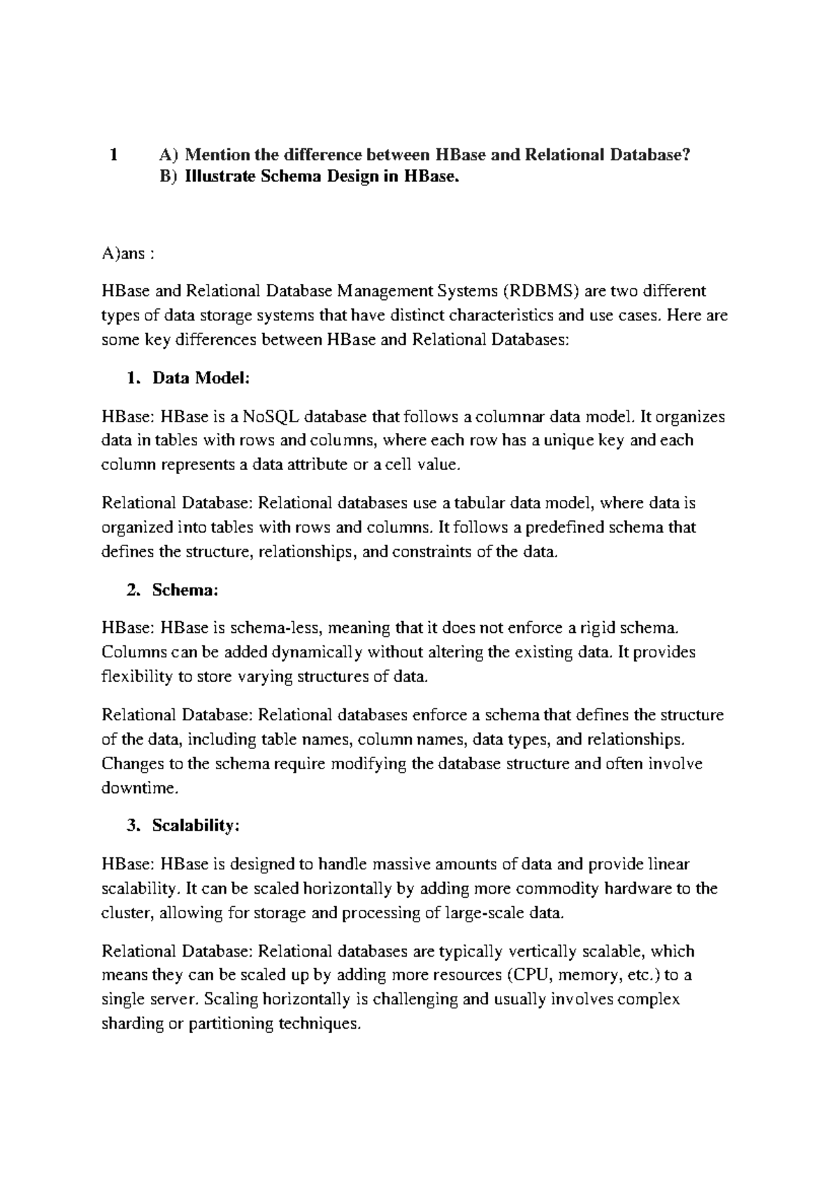 Mid 2 - bda - 1 A) Mention the difference between HBase and Relational ...